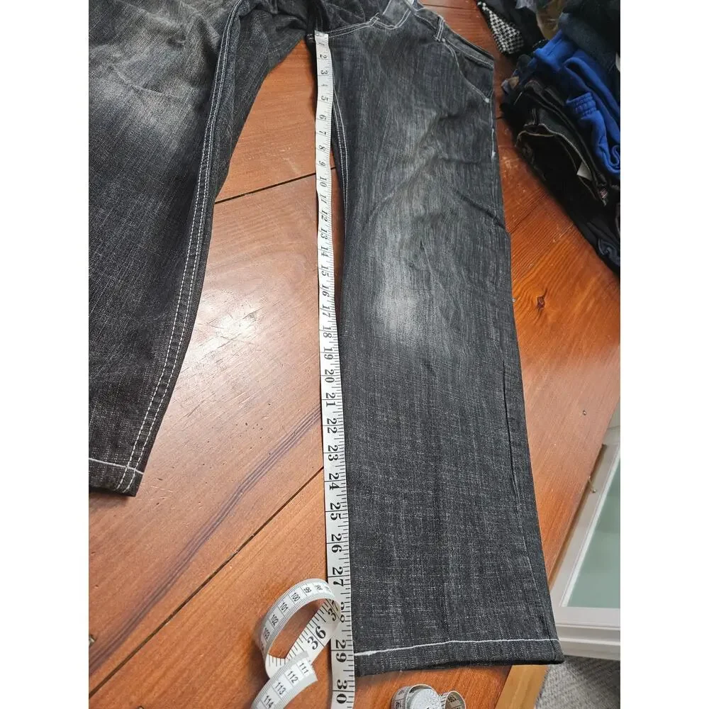 Brooklyn Xpress BX Y2K Baggy Wide Leg Jeans Black Wash Mens 40x34